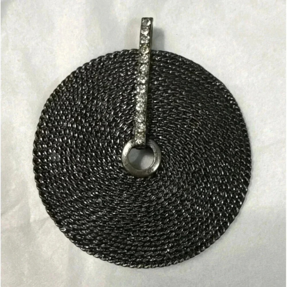 Unbranded Jewelry - Gunmetal Spiral Textured Round Statement Pendant Clear Rhinestone Bar Accent‎